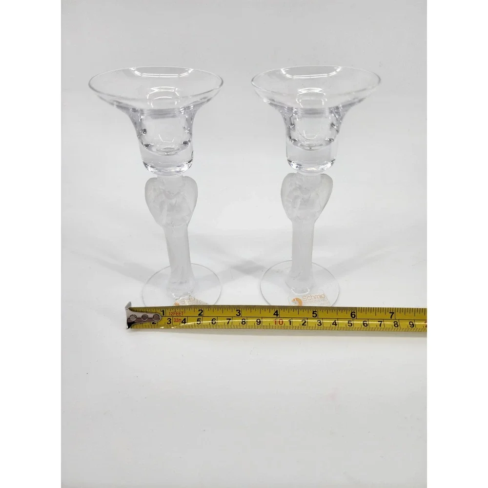 Schmid Folio Of France Hand Blown‎ Frosted Angel Candle Stick Set Of 2- Vintage